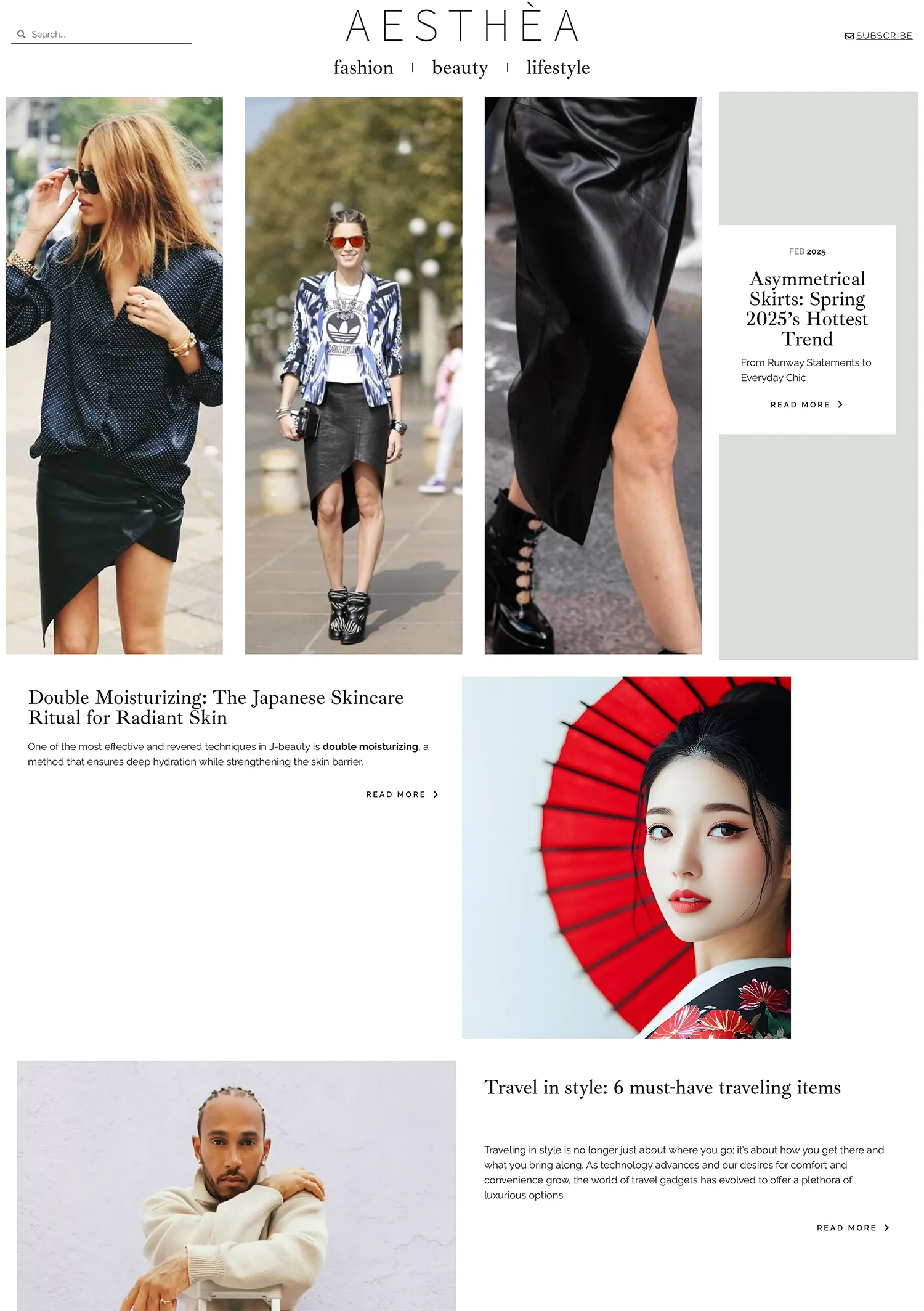 Screenshot of AESTHÈA homepage showcasing curated luxury fashion and beauty content on a modern digital interface.